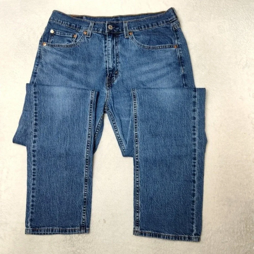 Levis 505 Jeans Mens 32x34 Blue Straight Medium Wash Stretch 5-Pocket Denim